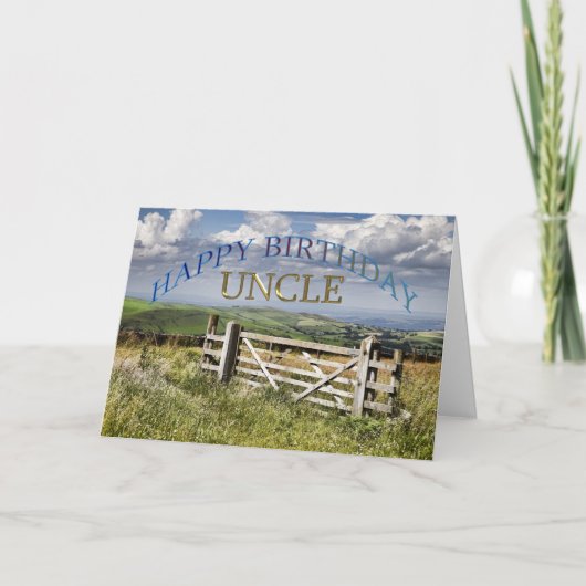 Carte Joyeux Anniversaire oncle, paysage avec une porte (Devant)