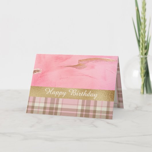 Carte Joyeux Anniversaire Or rose Plaid Abstraite Aquare (Devant)