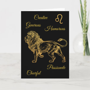 Carte Joyeux Anniversaire Or  Signe du Zodiaque Lion