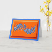 Carte Joyeux anniversaire orange bleu voeux Anniversaire (Fleur jaune)