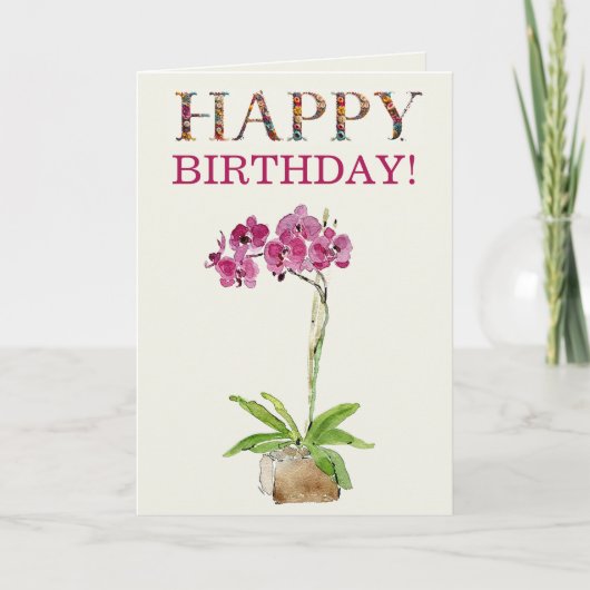 Carte Joyeux Anniversaire Orchidée Moth Aquarelle (Devant)