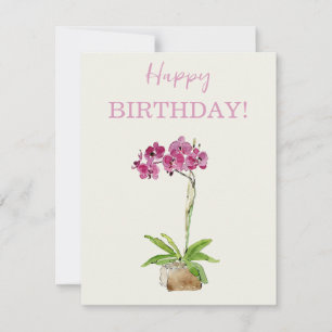 Carte Joyeux Anniversaire Orchidée Papillon Aquarelle