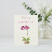 Carte Joyeux Anniversaire Orchidée Papillon Aquarelle (Debout devant)