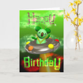 Carte Joyeux anniversaire OVNI Koala par Valxart (Fleur jaune)