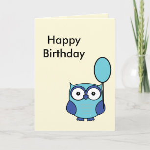 Carte Joyeux Anniversaire Owl Blue et Aqua
