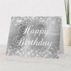 Carte Joyeux Anniversaire Pailleté Argenté Brillante