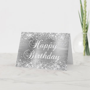 Carte Joyeux Anniversaire Pailleté Argenté Feuille