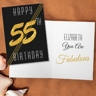 Carte Joyeux Anniversaire Paillettes Dorées 55 Ans Perso