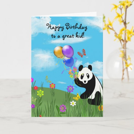Carte Joyeux Anniversaire Panda (Fleur jaune)