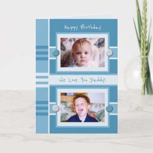 Carte Joyeux anniversaire papa bleu photo salutation (Devant)
