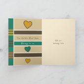 Carte Joyeux anniversaire papa brun vert photo saluant (Intérieur)