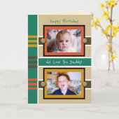 Carte Joyeux anniversaire papa brun vert photo saluant (Fleur jaune)