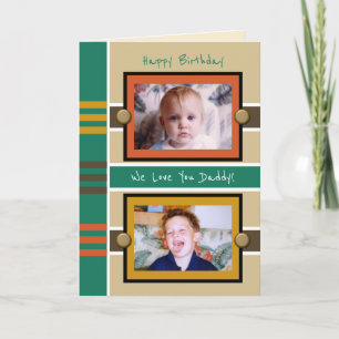 Carte Joyeux anniversaire papa brun vert photo saluant