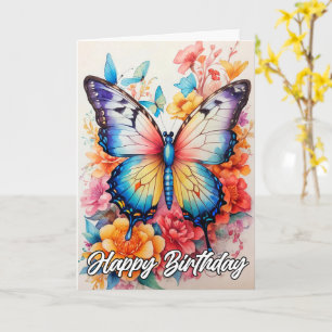 Carte Joyeux anniversaire Papillon artistique vibrant