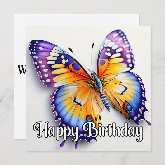 Carte Joyeux anniversaire papillon coloré oeuvre (Devant / Derrière)
