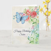 Carte Joyeux anniversaire, papillon et fleurs (Fleur jaune)
