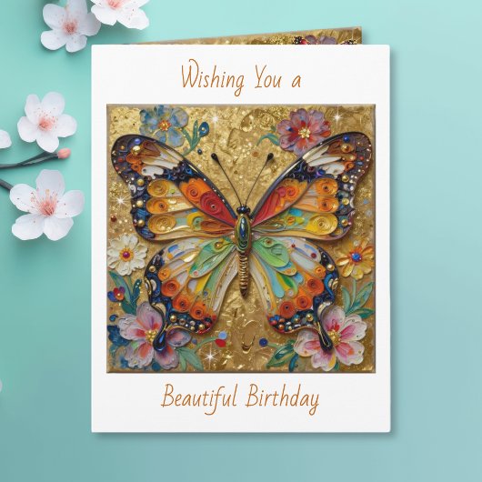 Carte Joyeux Anniversaire Papillon et Fleurs Impasto Bea