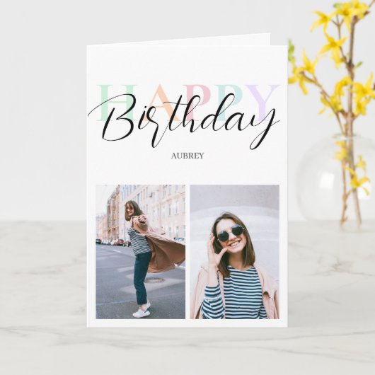 Carte Joyeux Anniversaire Pastel Couleur Script Photo (Fleur jaune)