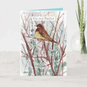 Carte Joyeux anniversaire pasteur oiseau arbres aquarell