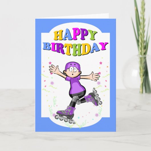 Carte Joyeux anniversaire, patineur courageux (Devant)