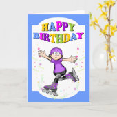 Carte Joyeux anniversaire, patineur courageux (Fleur jaune)