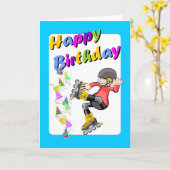 Carte Joyeux anniversaire, patineur extrême (Fleur jaune)