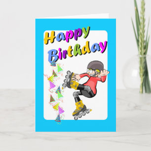Carte Joyeux anniversaire, patineur extrême