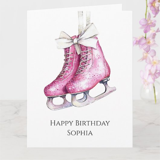 Carte Joyeux Anniversaire Patins à Glace Rose (Orchidée)