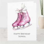 Carte Joyeux Anniversaire Patins à Glace Rose (Devant)