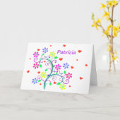 Carte Joyeux anniversaire Patricia avec des coeurs et (Fleur jaune)