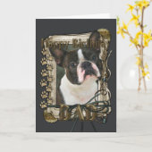 Carte Joyeux anniversaire - pattes en pierre - Boston (Fleur jaune)