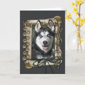 Carte Joyeux anniversaire - pattes en pierre - chien de (Fleur jaune)