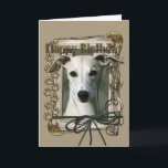 Carte Joyeux anniversaire - pattes en pierre - whippet<br><div class="desc">Ce qui pourrait indiquer le joyeux anniversaire mieux que ce chien de whippet vous aidant à célébrer !</div>