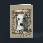 Carte Joyeux anniversaire - pattes en pierre - whippet<br><div class="desc">Ce qui pourrait indiquer le joyeux anniversaire mieux que ce chien de whippet vous aidant à célébrer !</div>