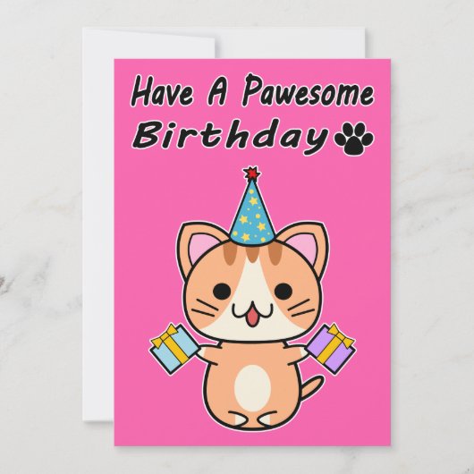 Carte Joyeux Anniversaire Pawesome - Chat Tigré Roux (Devant)