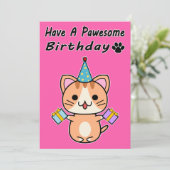 Carte Joyeux Anniversaire Pawesome - Chat Tigré Roux (Debout devant)