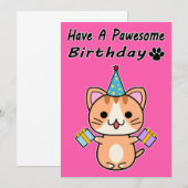 Carte Joyeux Anniversaire Pawesome - Chat Tigré Roux (Devant / Derrière)