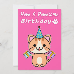 Carte Joyeux Anniversaire Pawesome - Chat Tigré Roux