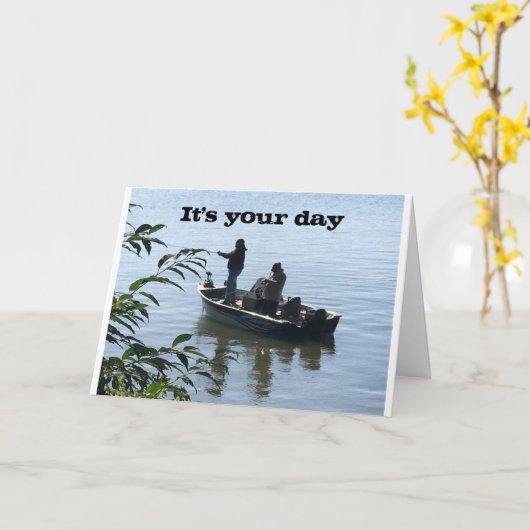 CARTE JOYEUX ANNIVERSAIRE *PÊCHEUR FAVORIT* (Fleur jaune)