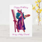 Carte Joyeux anniversaire | Peinture artistique féminine (Fleur jaune)