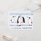 Carte Joyeux Anniversaire Penguin Cool d'oiseaux d'hiver (Devant/Arrière en situation)