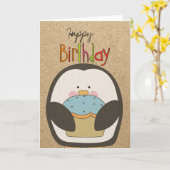 Carte Joyeux Anniversaire Penguin et Cupcake (Fleur jaune)