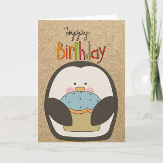 Carte Joyeux Anniversaire Penguin et Cupcake