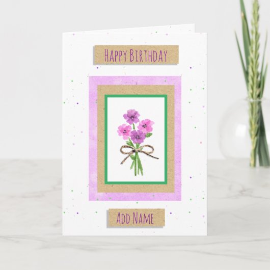 Carte Joyeux Anniversaire Personnalisé Fleurs aquarelles (Devant)