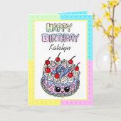 Carte Joyeux anniversaire personnalisé | Gâteau blanc (Fleur jaune)