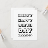 Carte Joyeux Anniversaire personnalisé nom moderne Noël (Devant/Arrière en situation)