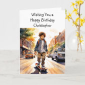 Carte Joyeux anniversaire personnalisé | Skate (Fleur jaune)