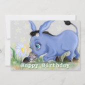 Carte Joyeux anniversaire - Petit âne et marguerite - Mi (Devant)