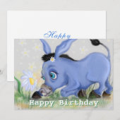 Carte Joyeux anniversaire - Petit âne et marguerite - Mi (Devant / Derrière)
