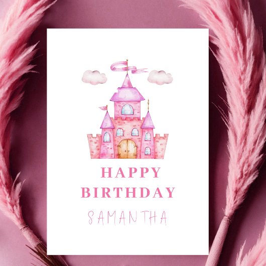 Carte Joyeux anniversaire petit château princesse